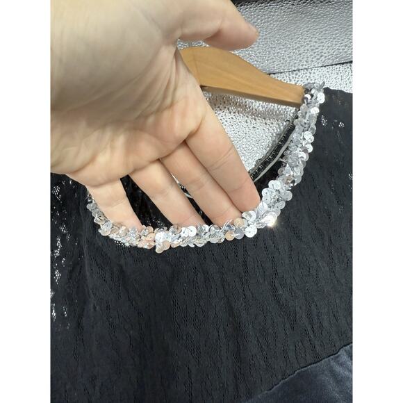 Vintage Black Silver Sequin Lace Leotard Showgirl Dance Costume Adult Large - Picture 4 of 7